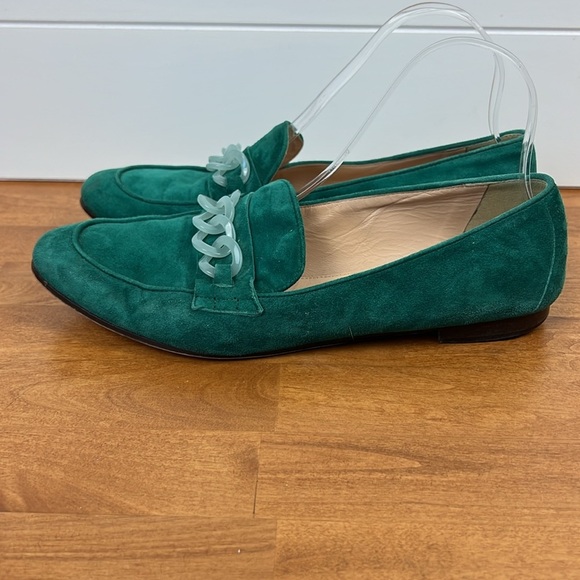 J crew emerald green loafers chain accent suede women’s size 10 - Picture 4 of 8
